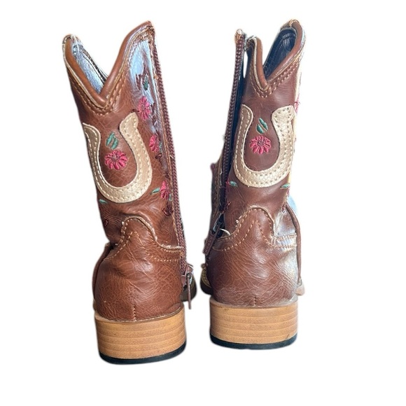 Roper Infant 5 Brown Cowgirl Boots Horseshoe Cowboy Boots Western Faux Leather - Picture 4 of 8